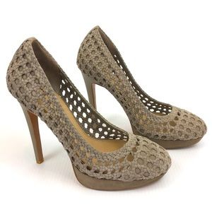 BADGLEY MISCHKA Taupe Brown Leather Heels